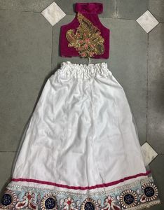 Embroidered Pink and White lehenga choli for kids