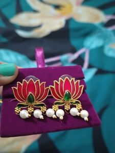 Lotus Design Earrings with Pearls
