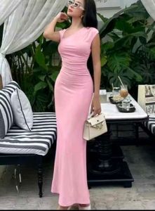 Elegant Pink Ruched Maxi Dress