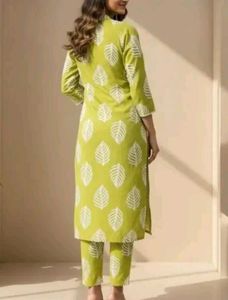 New Lime Green Leaf Print Kurta Set