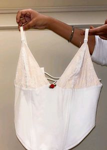 Elegant White Corset Top with Rose Detail
