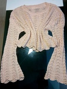 Sheer Crochet Bell Sleeve Sweater