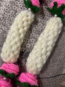 Handmade Crochet Rose &amp; Pearl Necklace