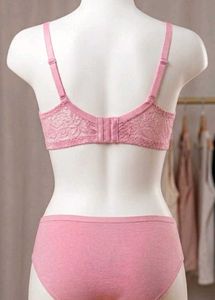 Pink Lace Trim Bra &amp; Panty Set