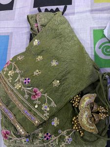Olive Green Embroidered Lehenga Choli