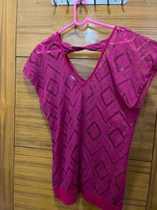 Stylish Pink Sheer Geometric Top