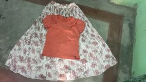 Floral Skirt & Coral Top Set