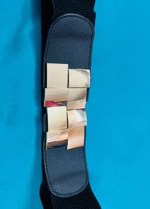 Stylish Black Elastic Belt with Gold Accents