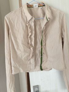 Striped Ruffle Button-Up Shirt