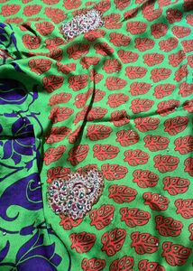 Green &amp; Blue Saree with Leaf Print.