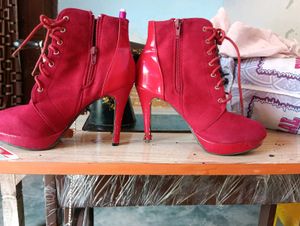 Red Lace-Up Ankle Boots