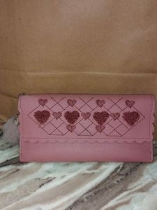 Women's Pink Purse Girl's Mauve Wallet With Pompom