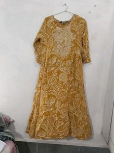 Stylish Mustard Yellow Floral Anarkali Dress