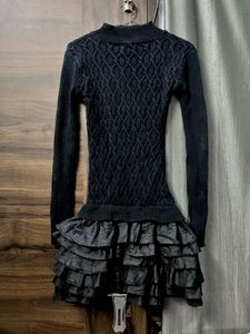 Chic Black Textured Knit Ruffle Dress