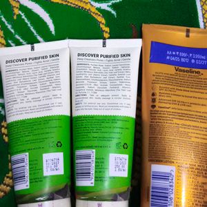 pack of 3 pilgrim tea tree face wash and Vaseline