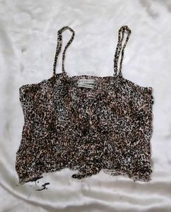 Leopard Print Smocked Crop Top