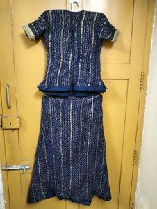 Navy Blue Embellished Lacha Set (Rich Zari Border)