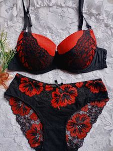 Red &amp; Black Lace Bra &amp; Panty Set