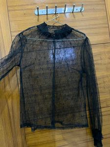 Sheer Black Star Print Top