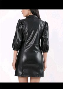 Faux Leather Puff Sleeve Dress