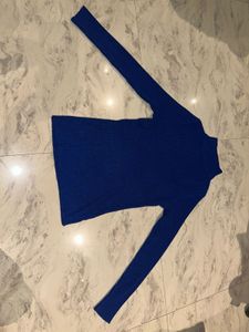 Blue Ribbed Turtleneck Sweater