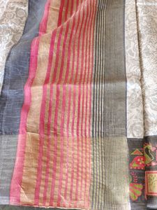 Elegant Grey Saree with Floral Border