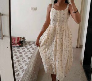 Cream Floral Print Midi Dress
