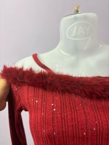 Red Off-Shoulder Sparkle Top