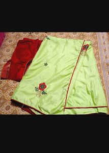 Elegant Lime Green Embroidered Silk Saree