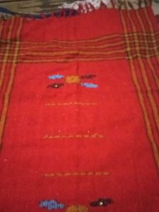 Red Embroidered Textile Shawl