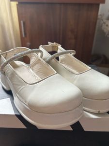 White Platform Heels with Sparkle Straps