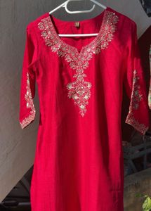 Embroidered Red Kurta set