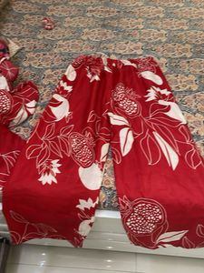Red Pomegranate Print Kurta Set