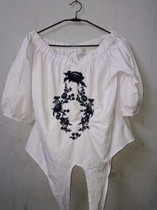 White Floral Embroidered Off-Shoulder Top