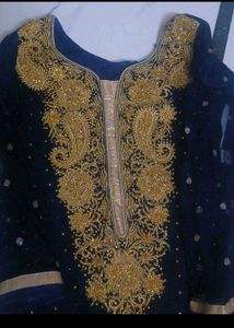 Elegant Navy Blue Kurta Set with Gold Embellishmen