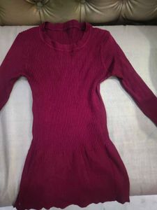 Burgundy Ribbed Knit Sweater