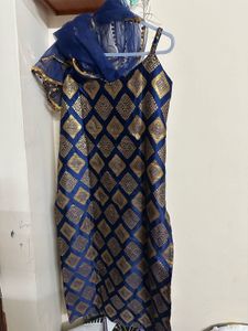Elegant Blue &amp; Gold Jacquard Kurta Set with Dupatt