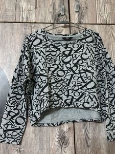 Grey Letter Print Cropped Sweatshirt