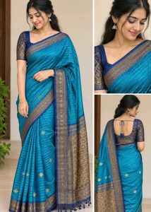Elegant Blue Silk Saree with Zari Border