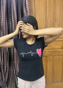 Black T-Shirt with Heartbeat Heart Design