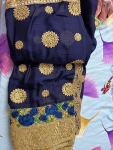 Elegant Navy Blue Embroidered Saree