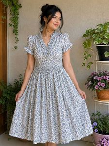 Cute Floral Print Midi Dress