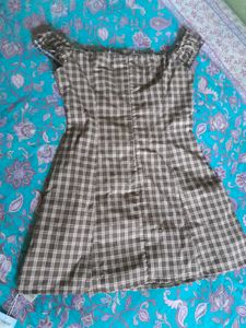 Brown Plaid Off-Shoulder Dress