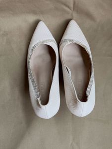 Elegant White Heels with Rhinestone Trim