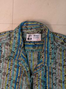 Blue &amp; Green Striped Short Sleeve Shirt
