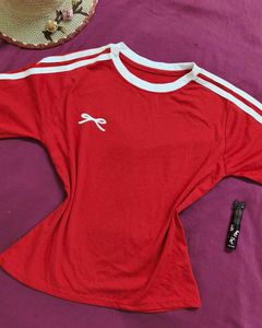 bow full sleeves Red T-Shirt