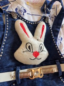 Cute Denim Bunny Overalls Set with Hat &amp; Mittens