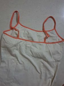 S White Camisole Top with Orange Trim