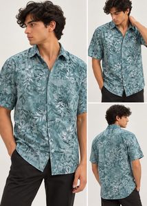 Men's Short Sleeve Leaf Print Shirt