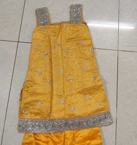 Golden yellow designer embroidery sharara